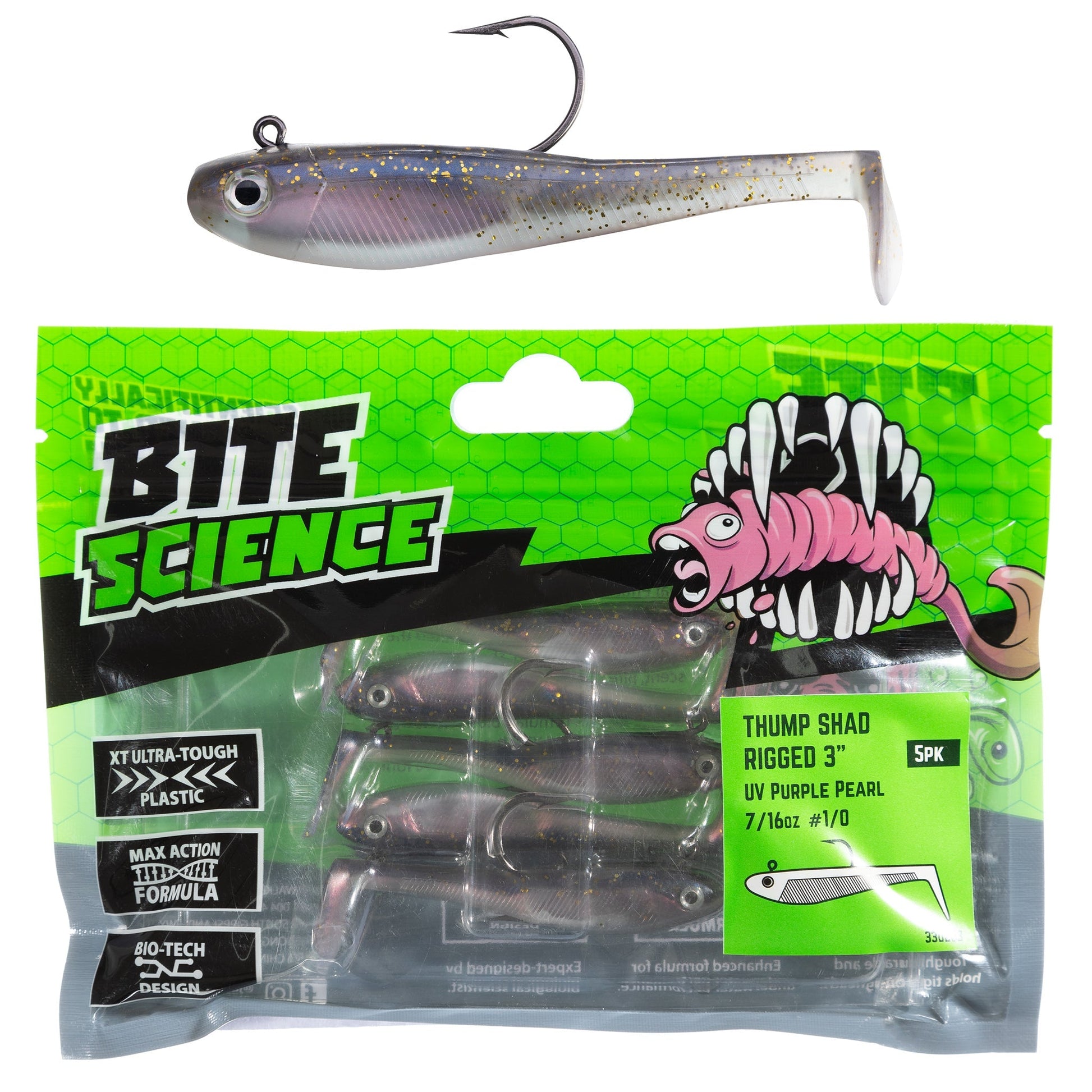Bite Science Thump Shad 3" UV Purple Pearl - 5pk