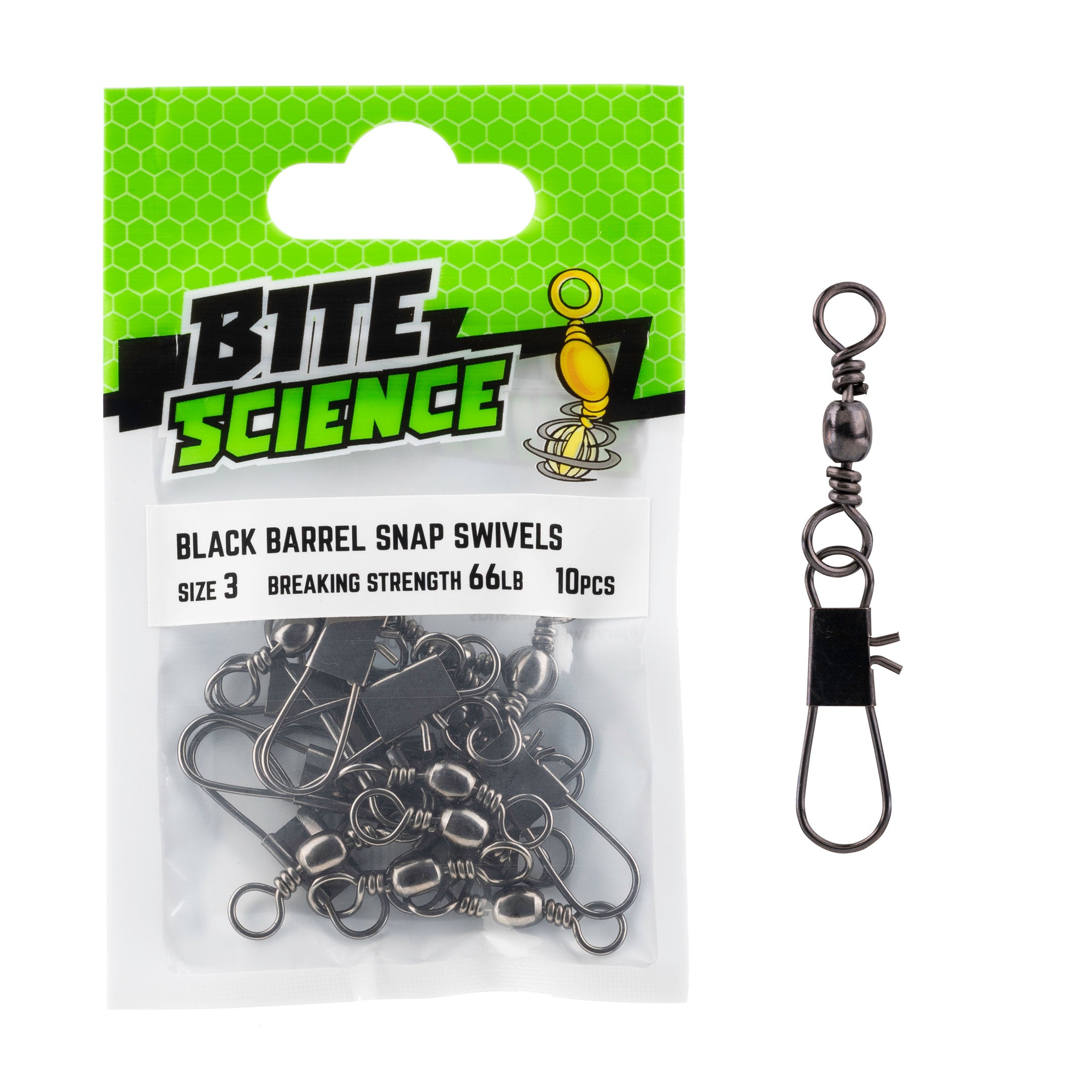 Bite Science Black Barrel Swivels with Snap