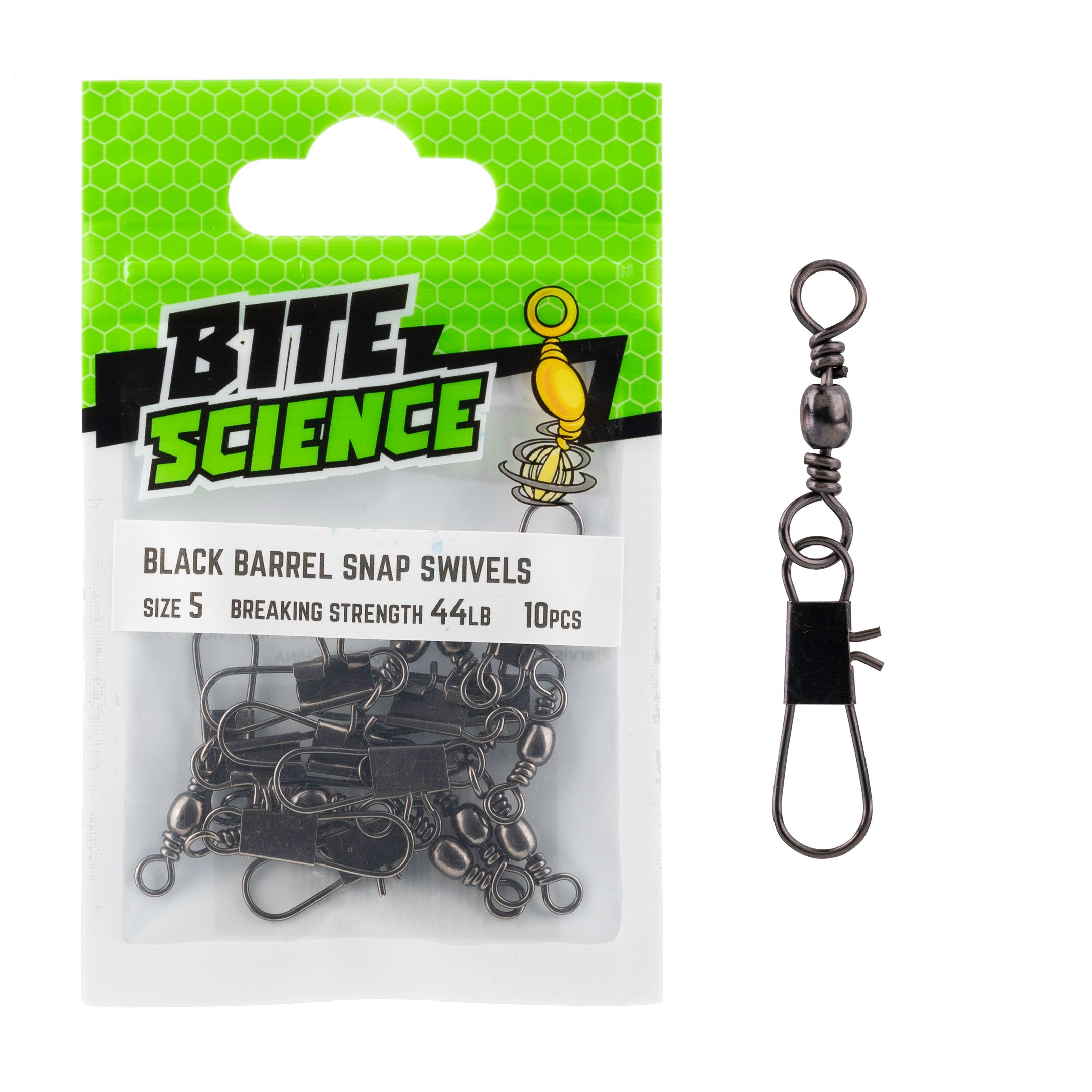 Bite Science Black Barrel Swivels with Snap