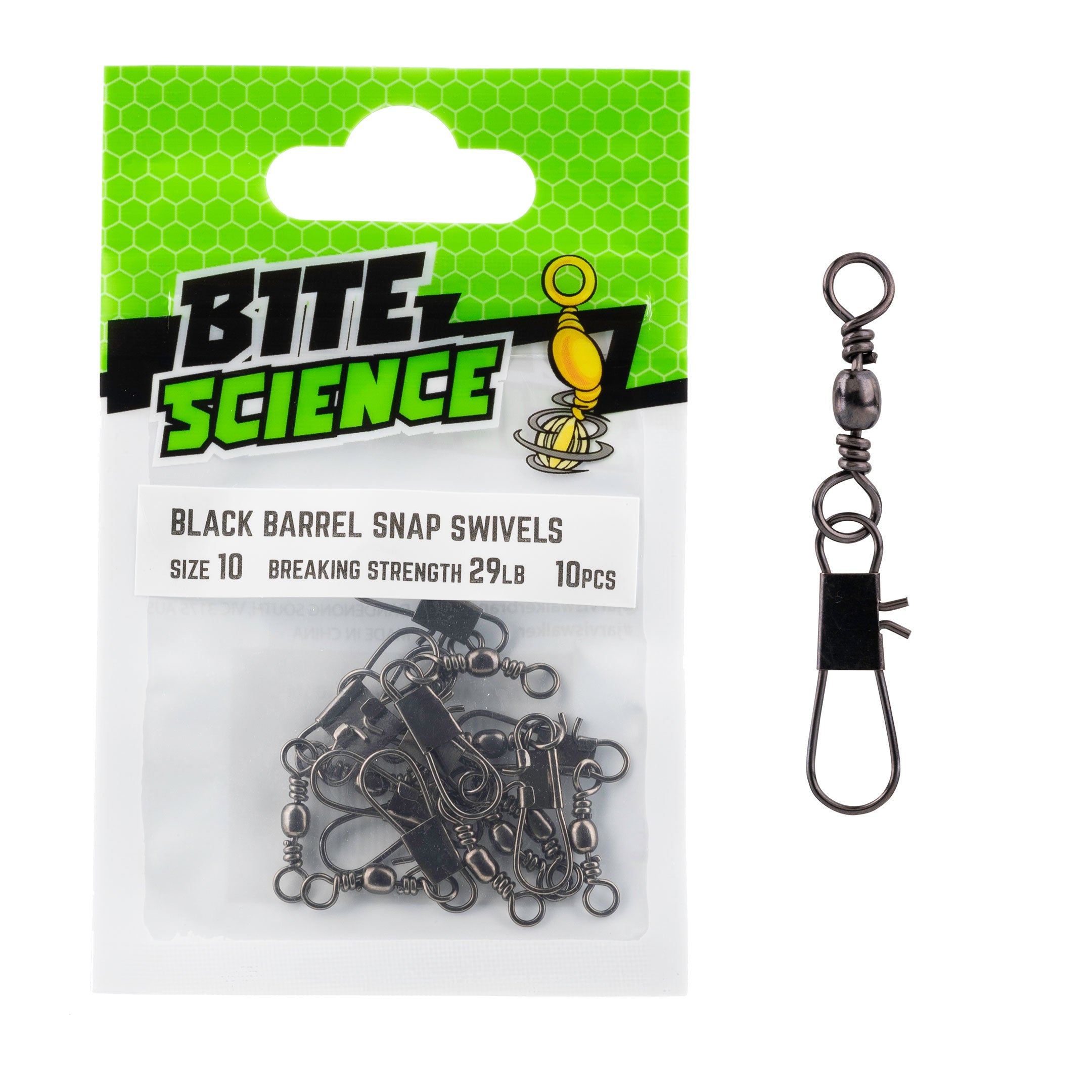 Bite Science Black Barrel Swivels with Snap