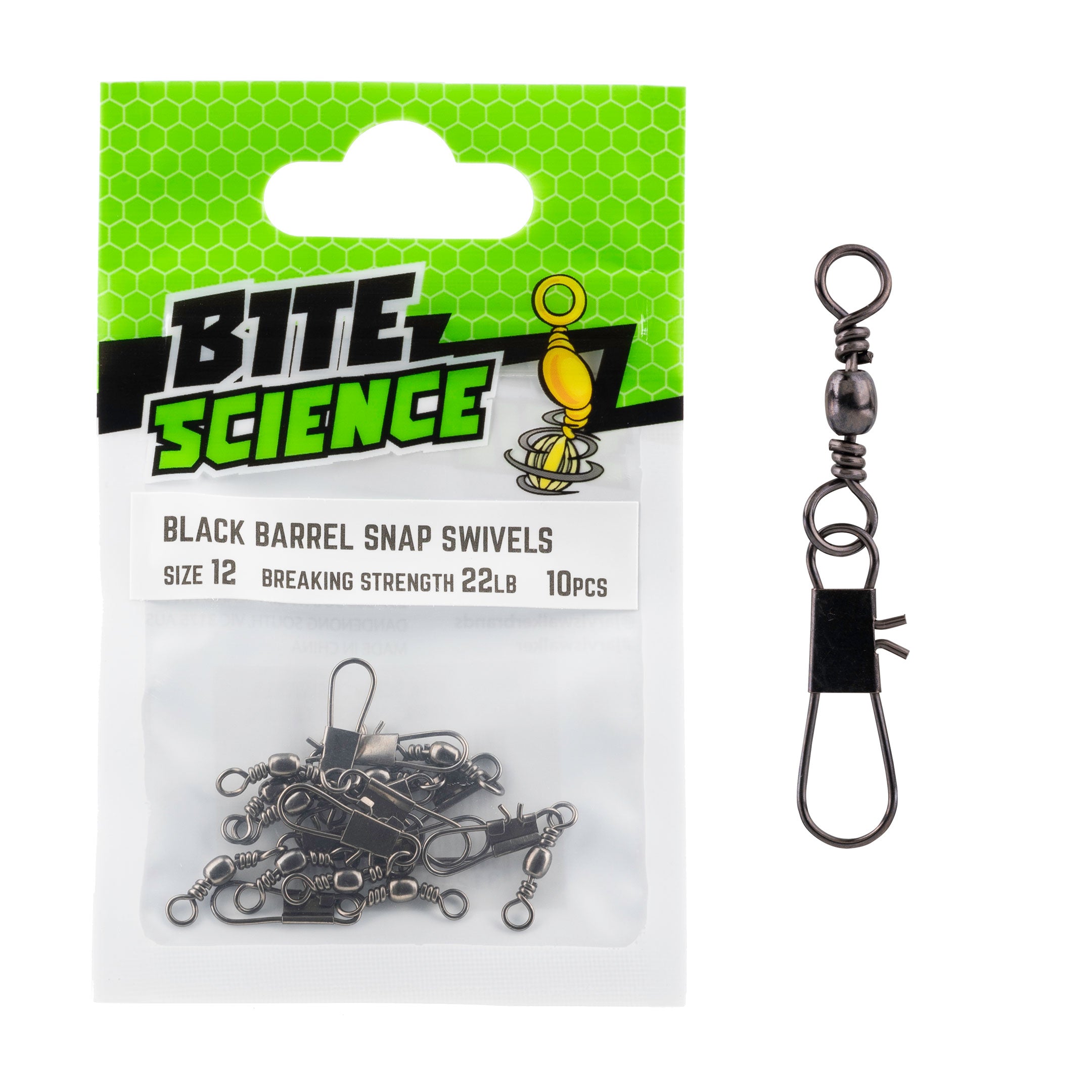 Bite Science Black Barrel Swivels with Snap